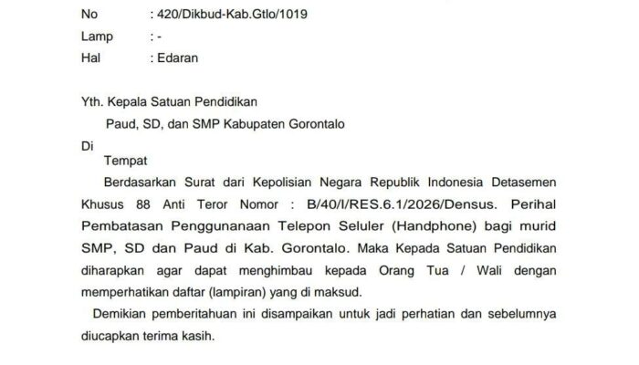Disdikbud Gorontalo Keluarkan Edaran Pembatasan Handphone, Sekolah Wajib Kendalikan Gawai Siswa